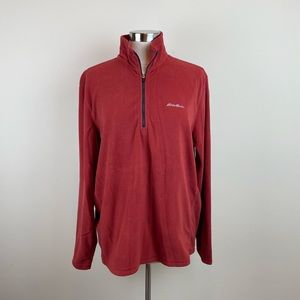 Eddie Bauer Solid Red Fleece Quarter Zip Pullover Sweater Top Men Large Outdoor